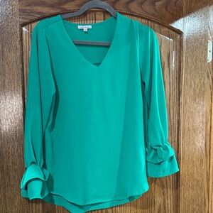White Birch Teal V-Neck Blouse